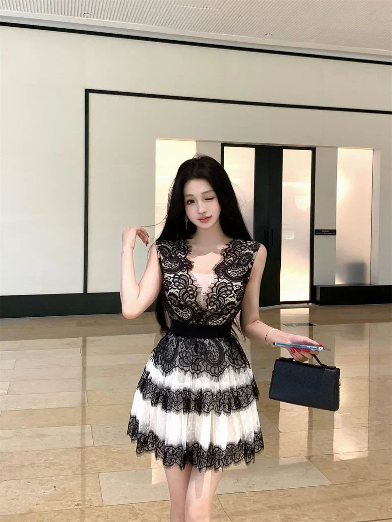 Lace Bicolor Dress レース バイカラー ドレス