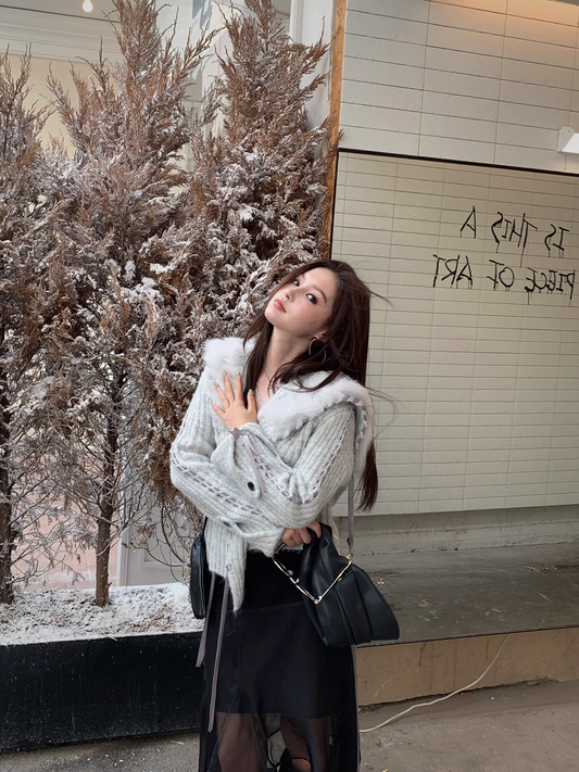 Fur Hoodie knit Cardigan ファーフーディニットカーディガン