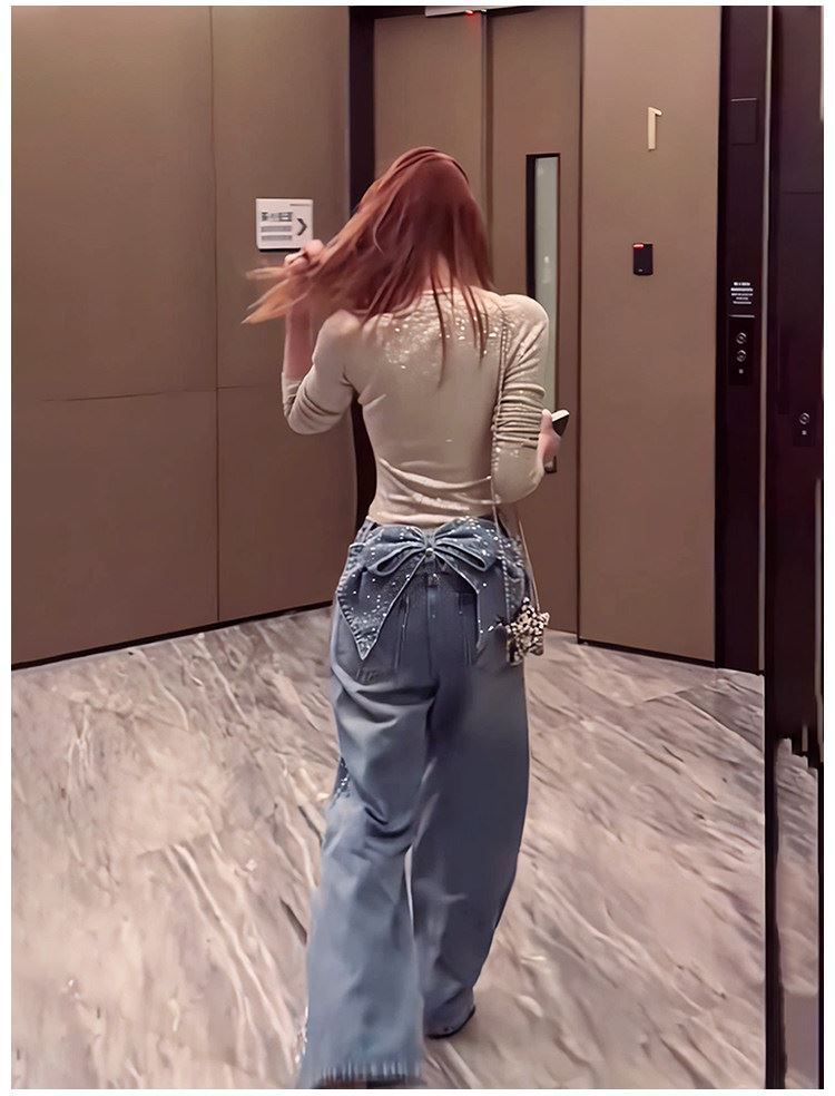 Robbon Line Stone Denim リボン ラインストーン デニム