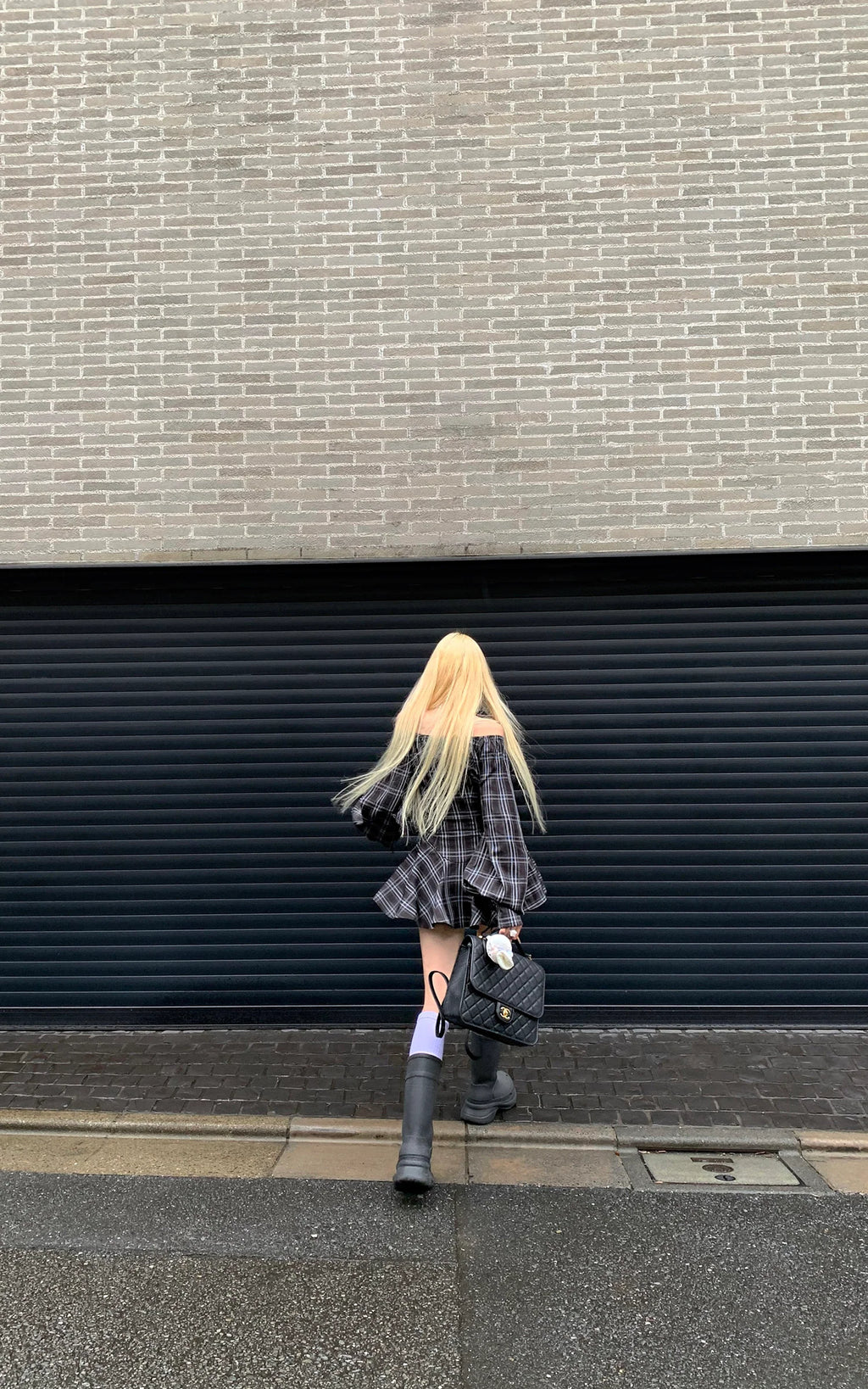 Plaid Corset Dress with Puff Sleeves パフスリーブ アンド ウエスト チェック コルセット ドレス