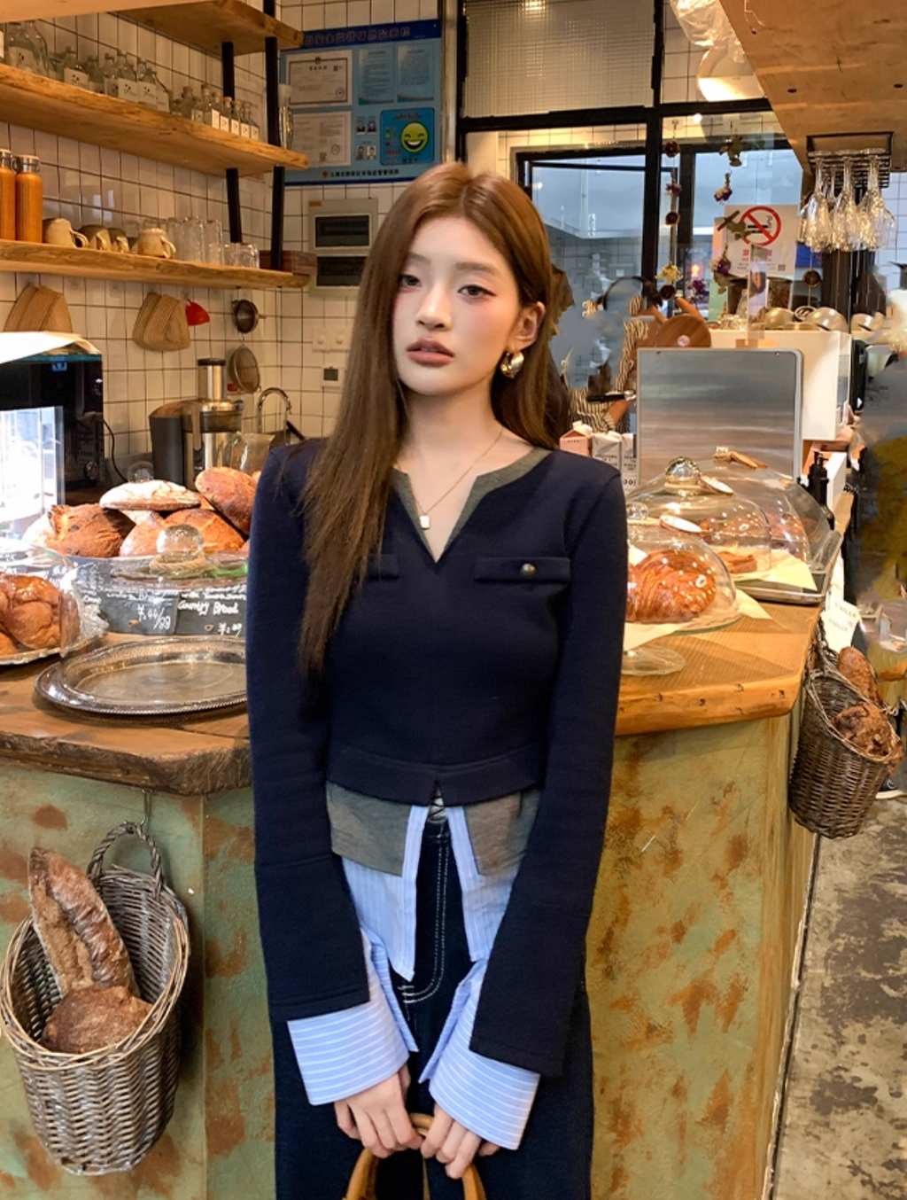 Rayered V-Neck Knit  レイヤードVネックニット