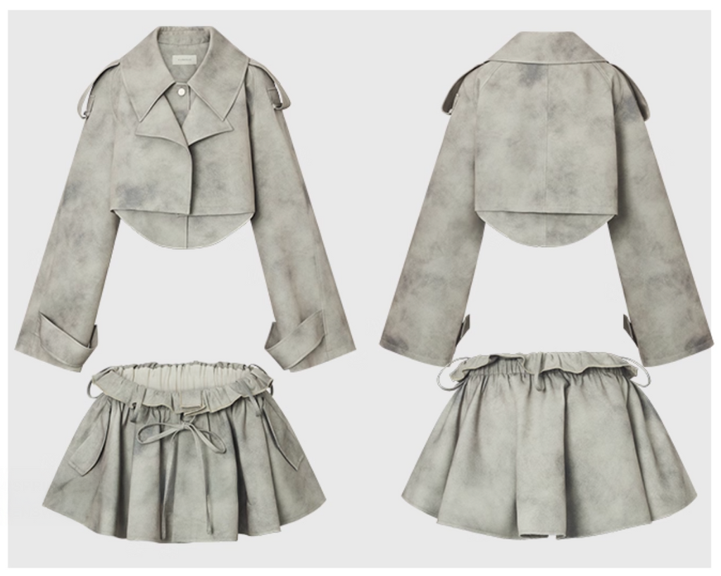 Lose Trench Jacket & Pleats Mini Skirt ルーズショートトレンチジャケット＆プリーツミニスカート