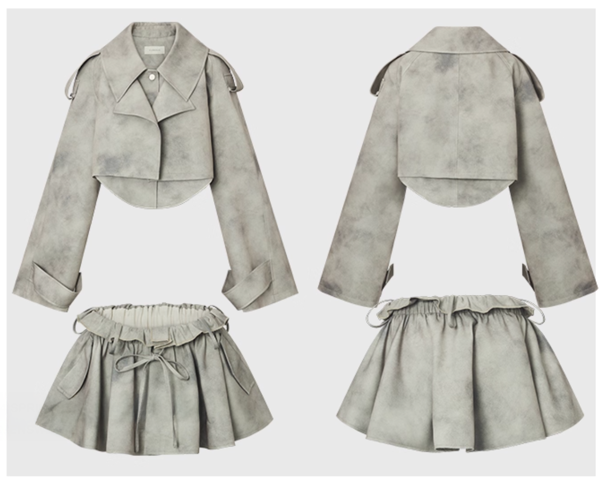Lose Trench Jacket & Pleats Mini Skirt ルーズショートトレンチジャケット＆プリーツミニスカート