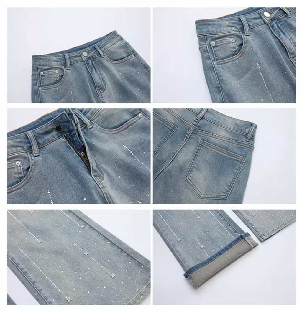 Line Stone denim ラインストーン ウォッシュデニム
