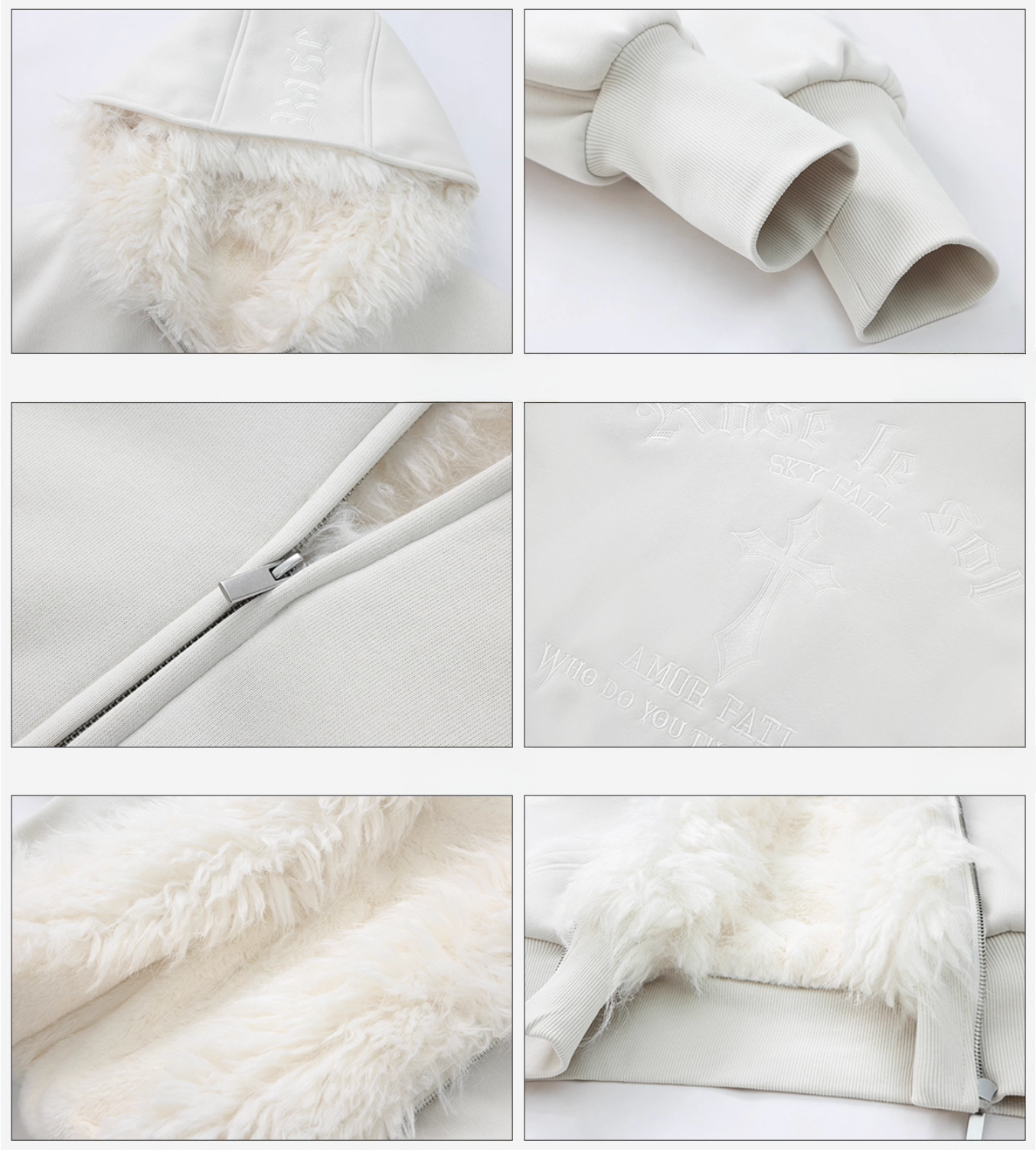 White Food Boa Jacket ホワイト裏起毛ショートフード付きスウェットジャケット