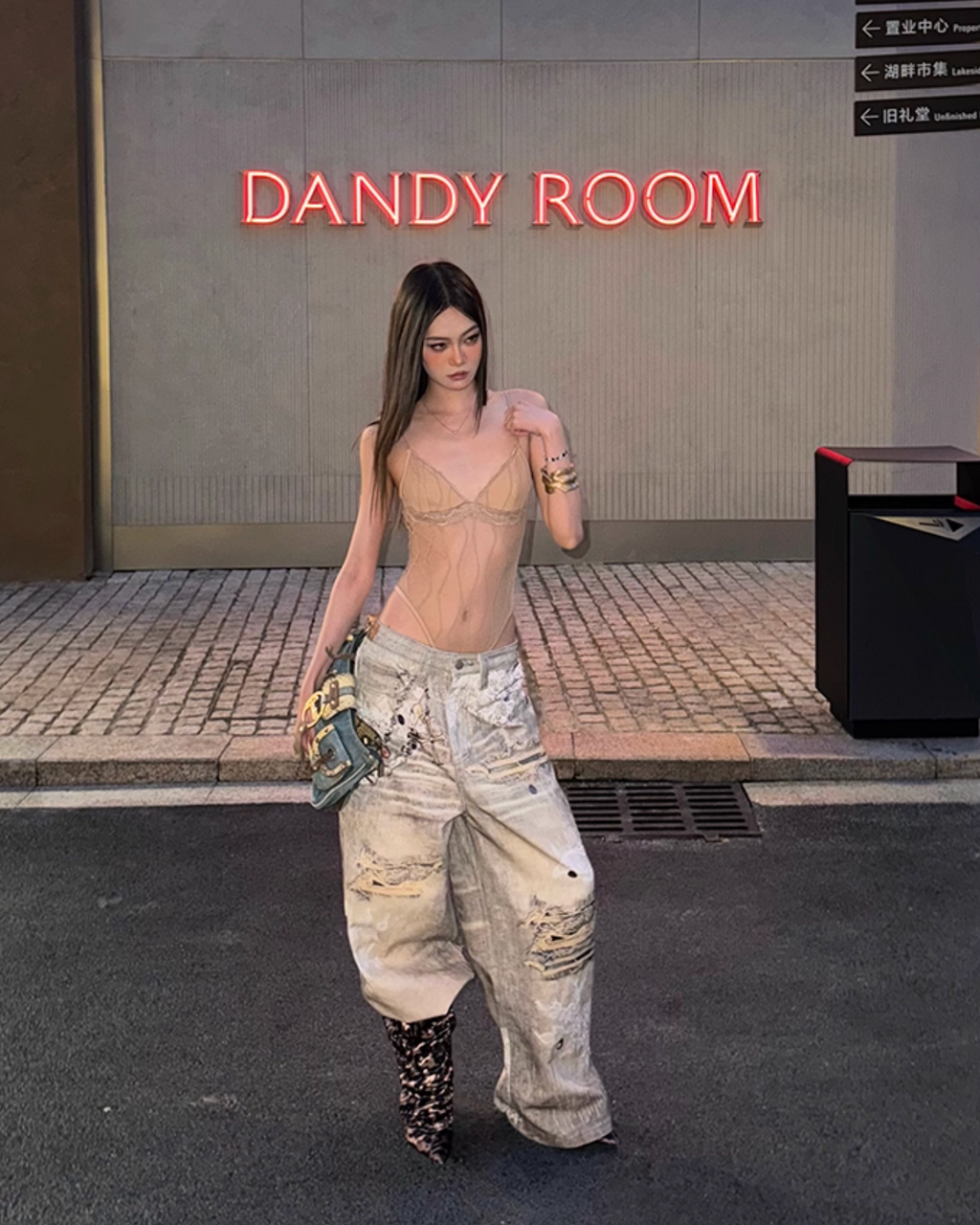 Lace & Crush Baggy denim レース＆クラッシュ バギーデニム