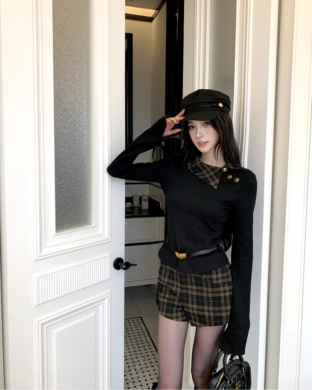 Check button top & Short pants チェックボタントップ&チェックショートパンツ