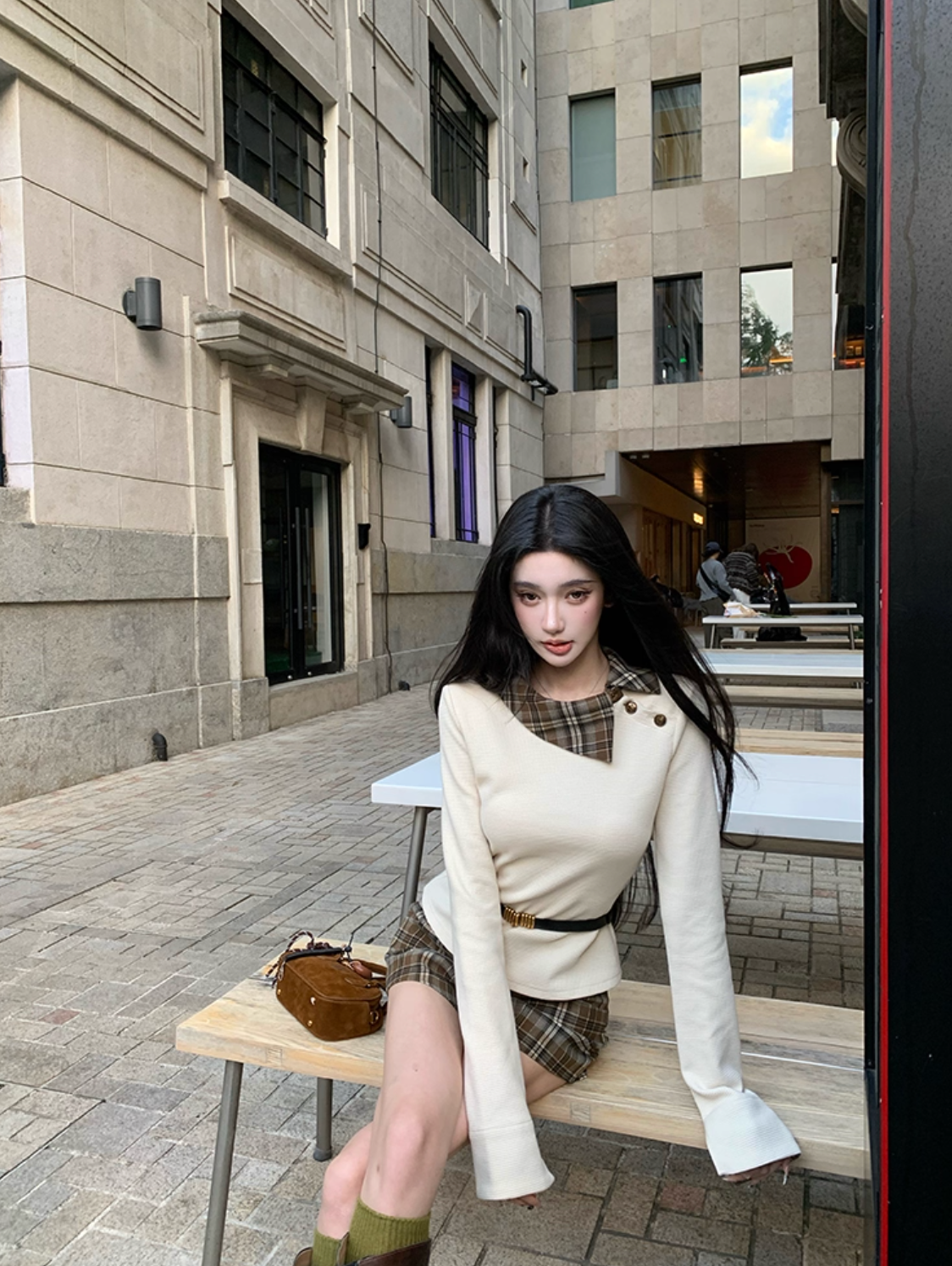 Check button top & Short pants チェックボタントップ&チェックショートパンツ