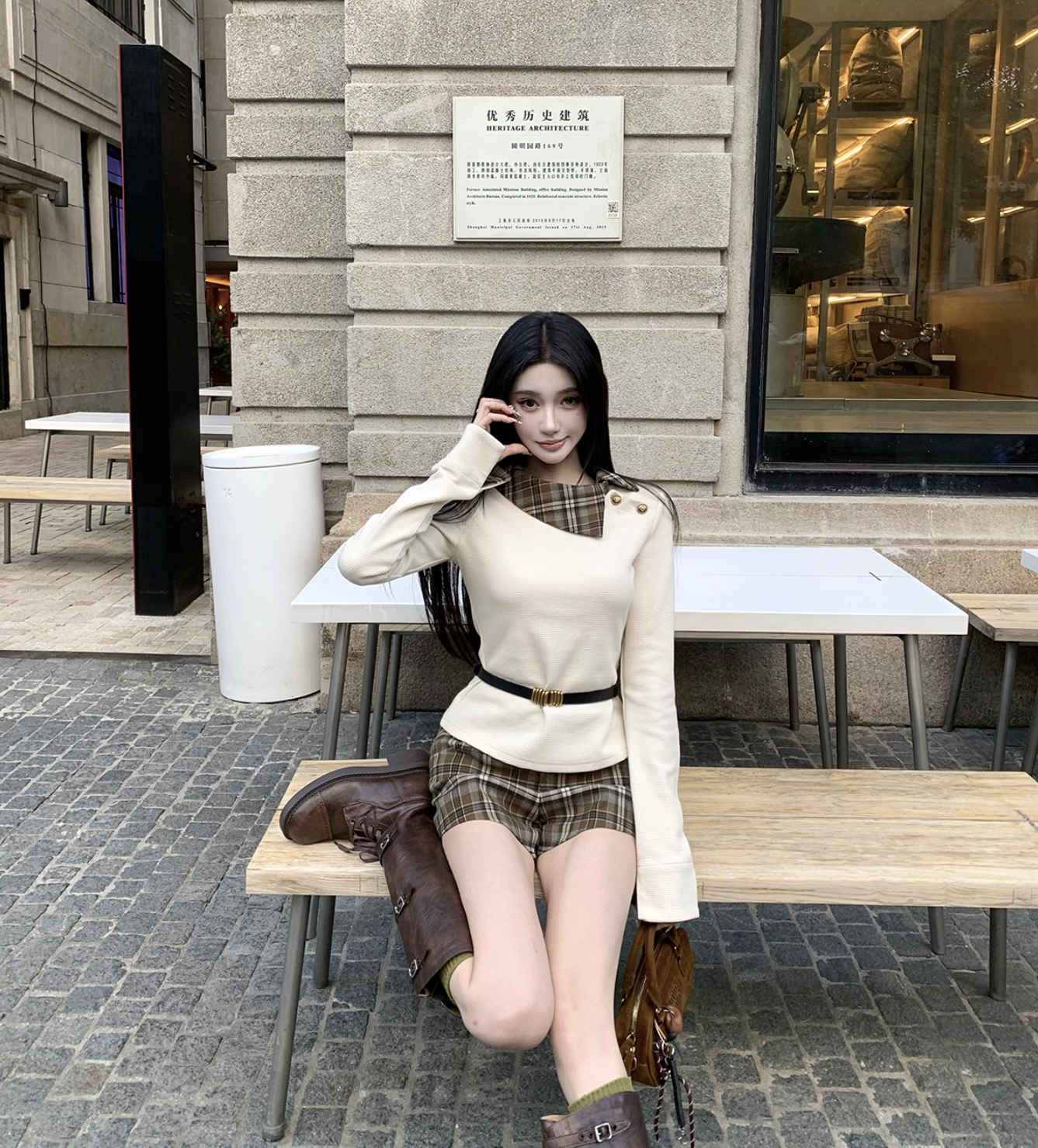 Check button top & Short pants チェックボタントップ&チェックショートパンツ