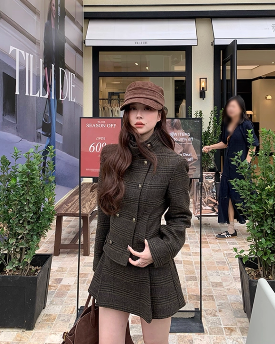 Check Wool Jacket Skirt Set チェックウールジャケット スカート セット