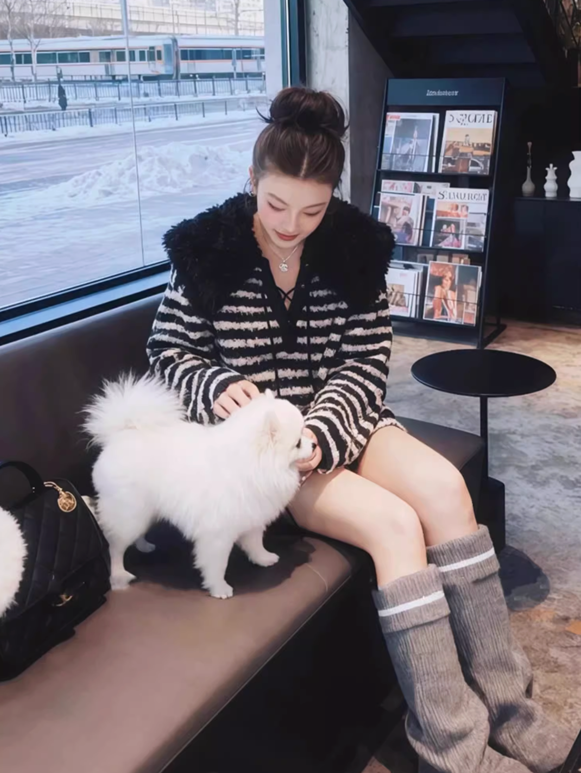 Fur Color Border knit sweater ファーカラー ボーダー ニットセーター