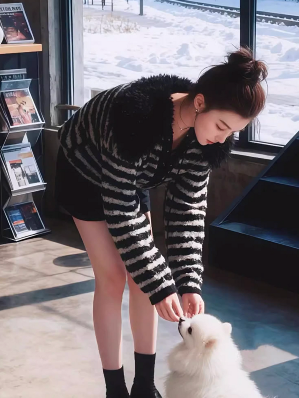 Fur Color Border knit sweater ファーカラー ボーダー ニットセーター