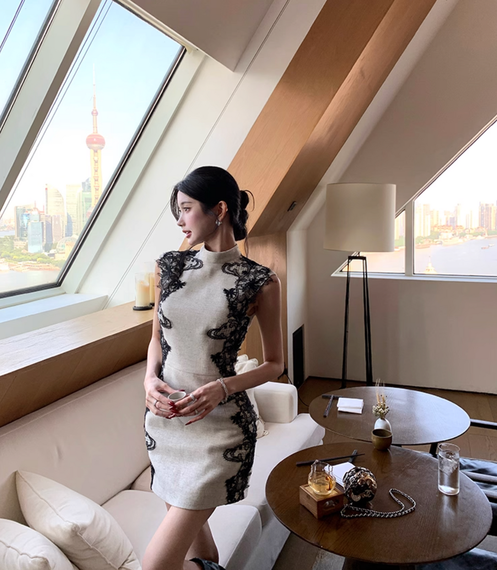 Lace Stand Collor Dress レース スタンドカラー ドレス