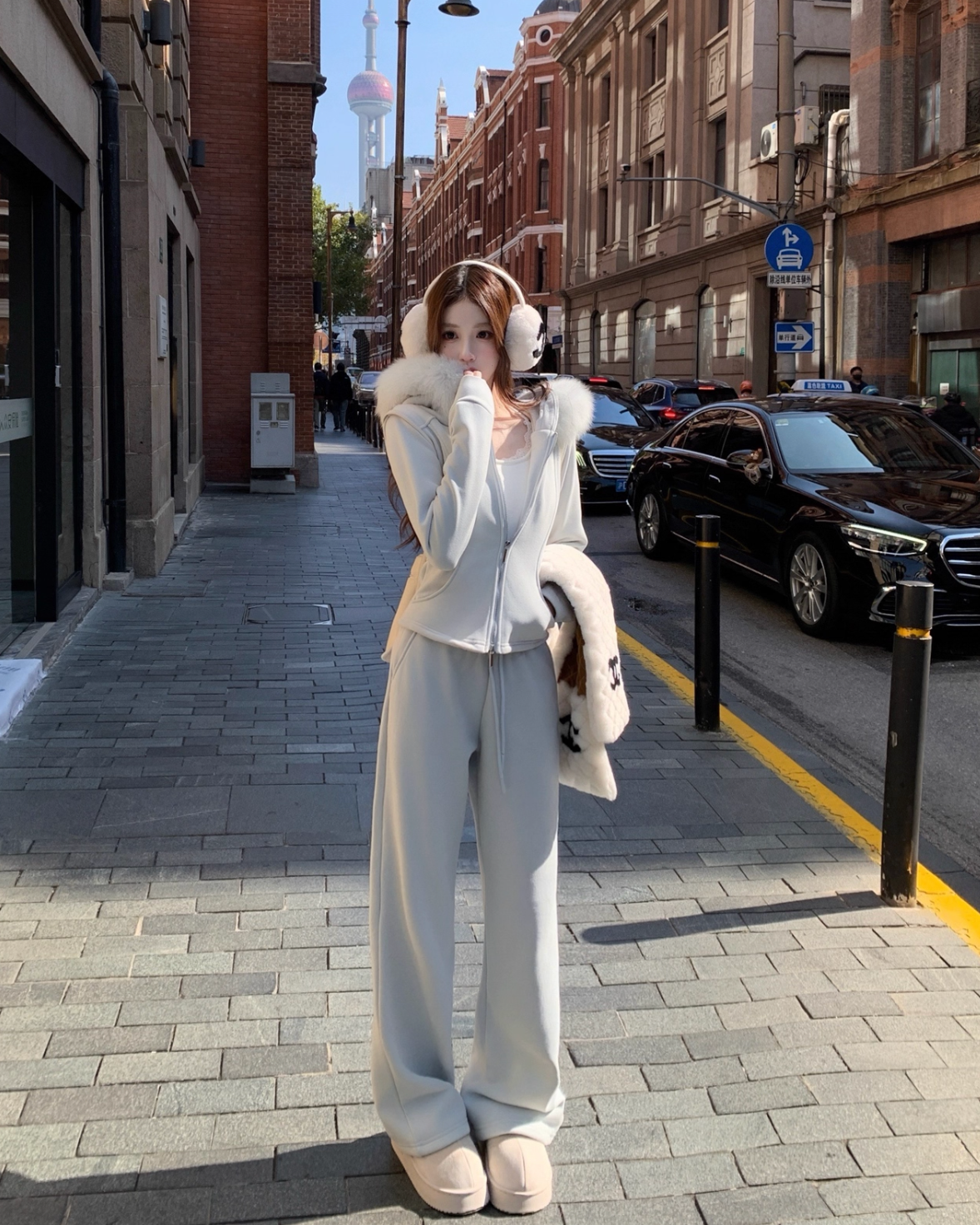 女神カラー Big Fur Hoodie Flare Pants ビッグファーフーディ フレアパンツ セットアップ