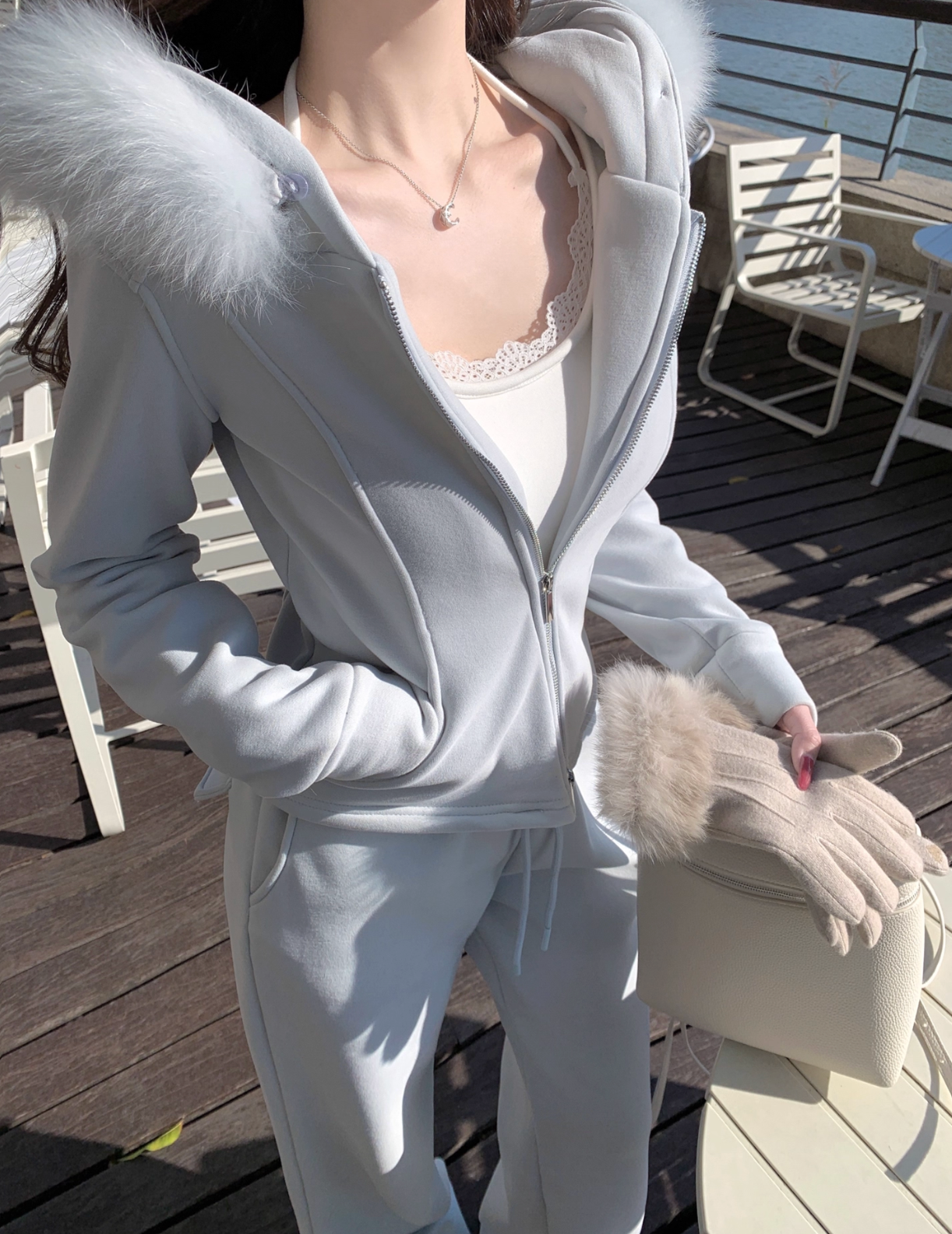 女神カラー Big Fur Hoodie Flare Pants ビッグファーフーディ フレアパンツ セットアップ