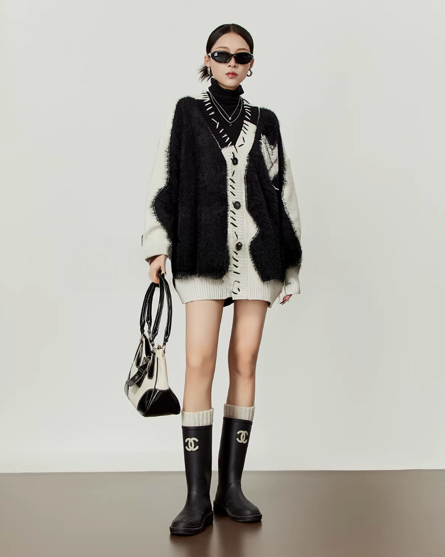 LOVE Letter Lady llllab Heart Two tone Knit cardigan ラブレターレディ ハート2トーンニットカーディガン