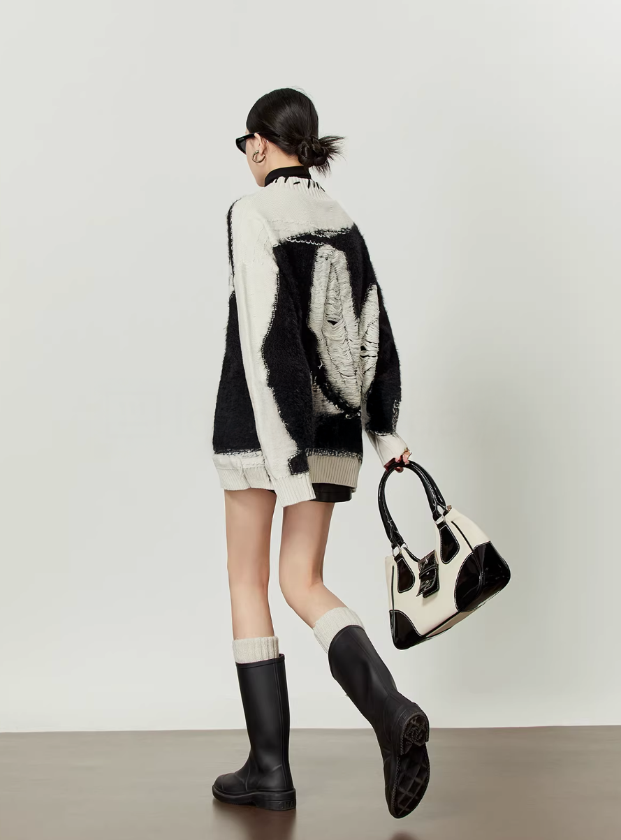 LOVE Letter Lady llllab Heart Two tone Knit cardigan ラブレターレディ ハート2トーンニットカーディガン