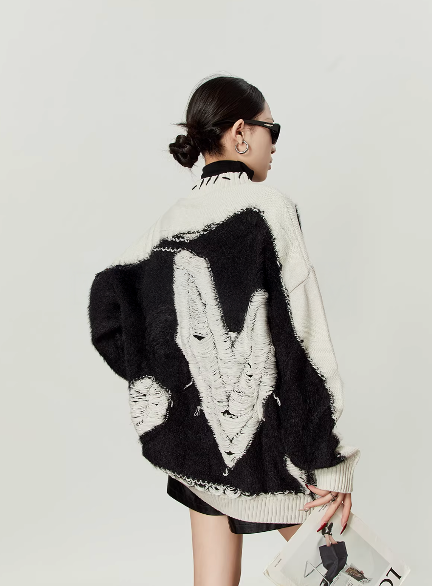 LOVE Letter Lady llllab Heart Two tone Knit cardigan ラブレターレディ ハート2トーンニットカーディガン
