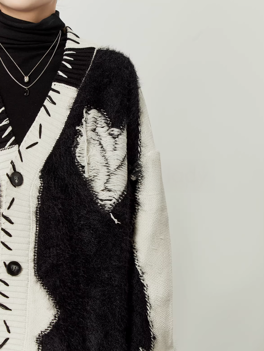 LOVE Letter Lady llllab Heart Two tone Knit cardigan ラブレターレディ ハート2トーンニットカーディガン
