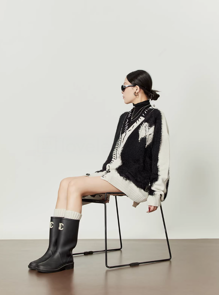 LOVE Letter Lady llllab Heart Two tone Knit cardigan ラブレターレディ ハート2トーンニットカーディガン