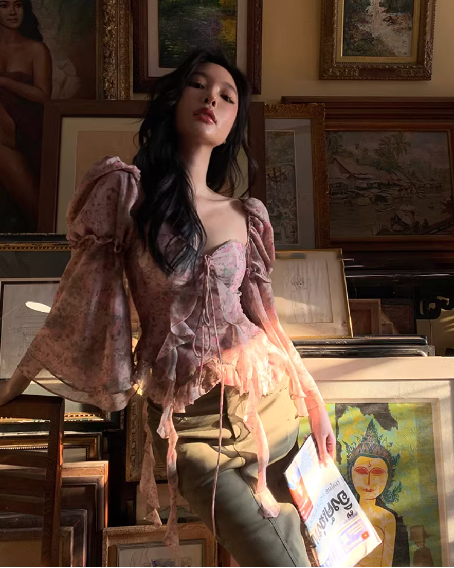 Flair Sleeve Corset Blouse フレアスリーブ コルセット ブラウス