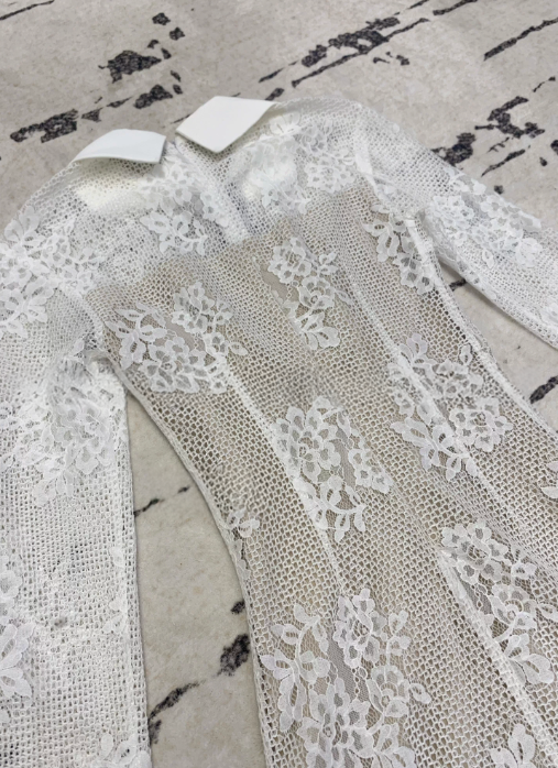 Lace Ribbon Tie Shirts Dress  レースリボン タイ シャツ ドレス