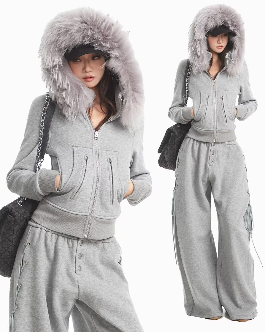 Bolume Fur Hoodie Lace up Pants ボリュームファーフーディ レースアップパンツ