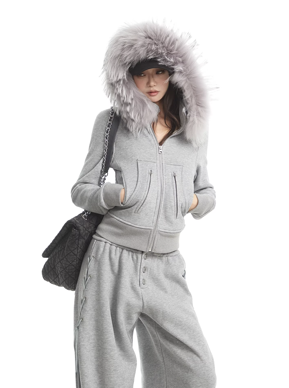 Bolume Fur Hoodie Lace up Pants ボリュームファーフーディ レースアップパンツ