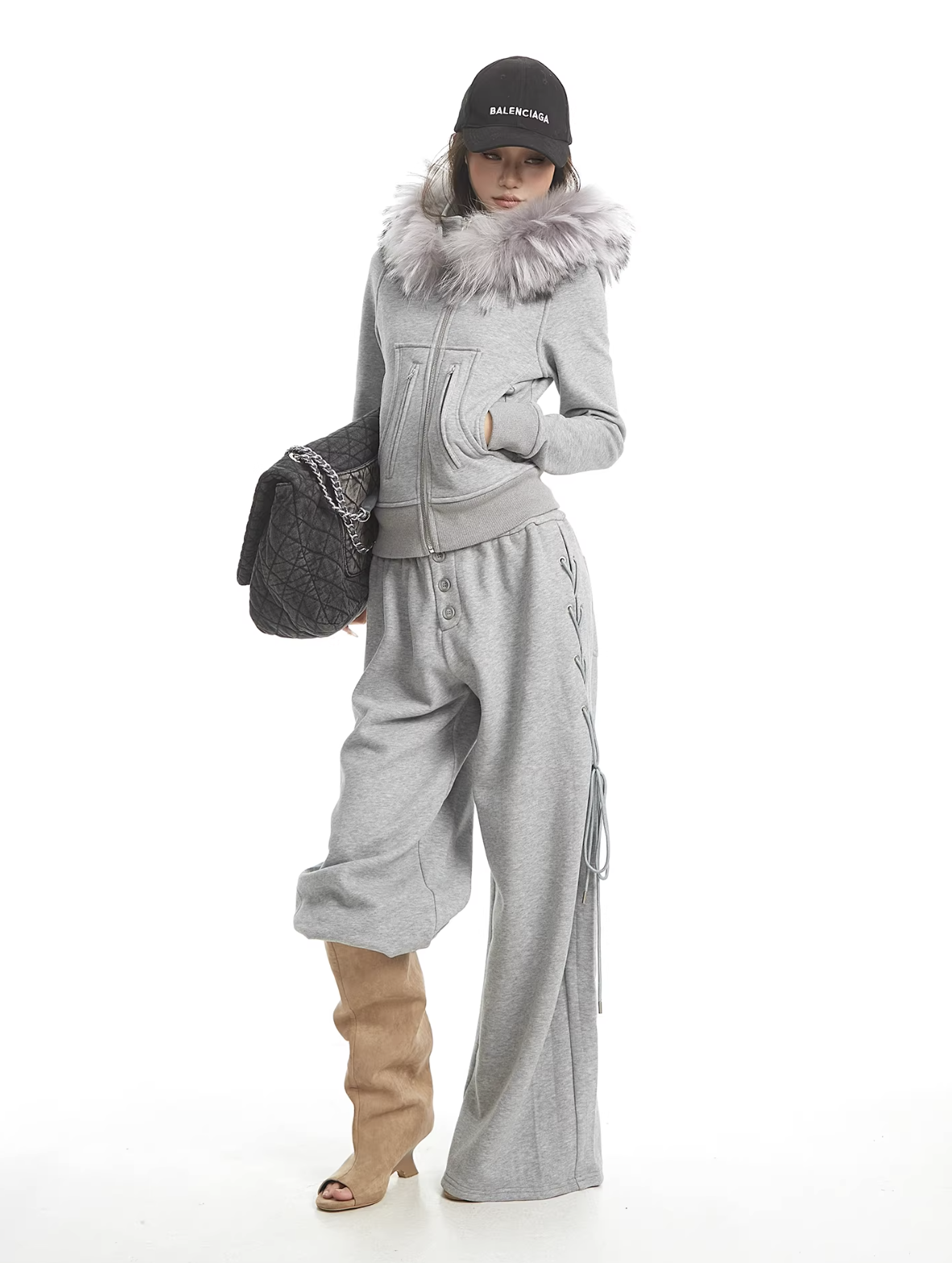 Bolume Fur Hoodie Lace up Pants ボリュームファーフーディ レースアップパンツ