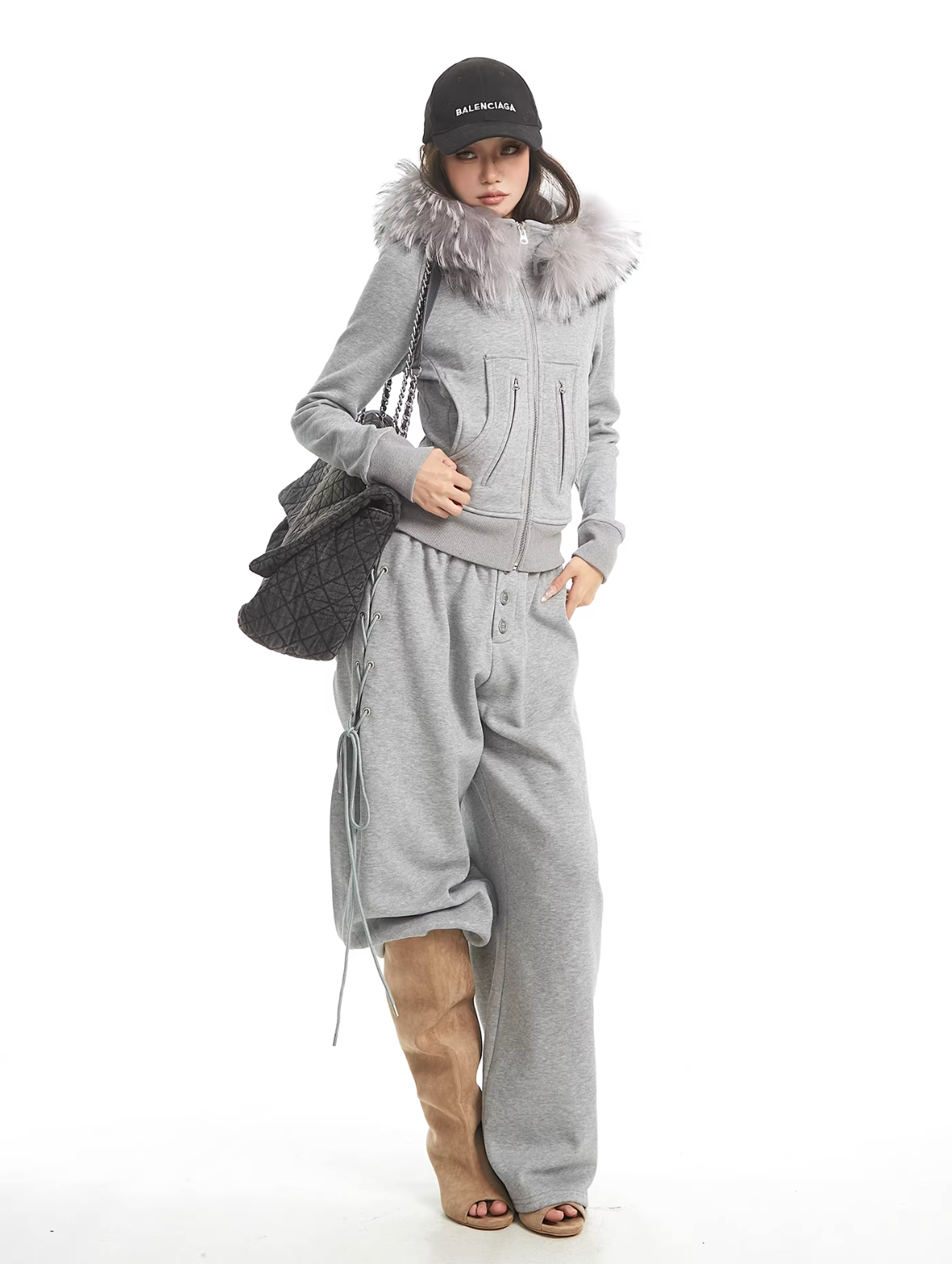 Bolume Fur Hoodie Lace up Pants ボリュームファーフーディ レースアップパンツ