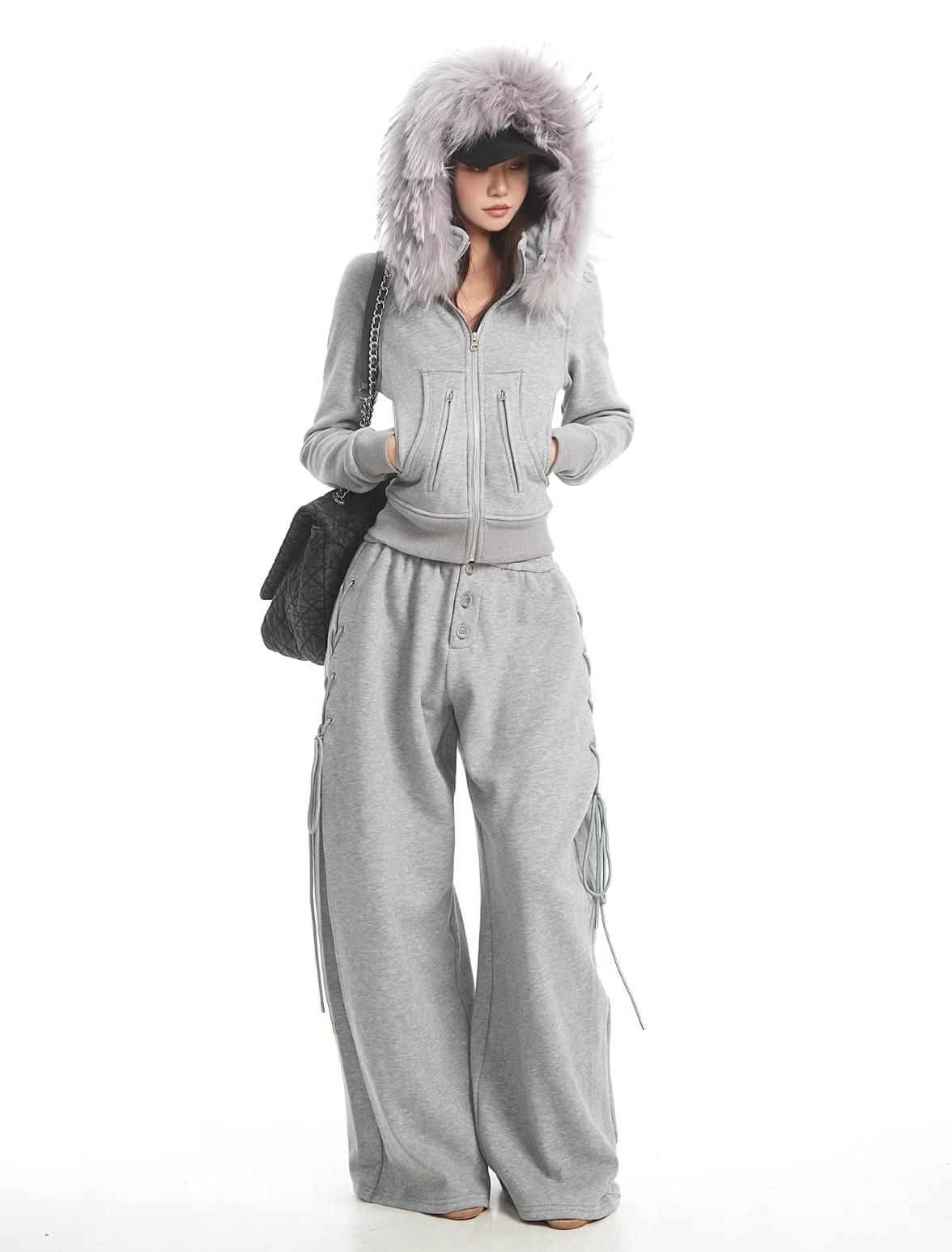 Bolume Fur Hoodie Lace up Pants ボリュームファーフーディ レースアップパンツ