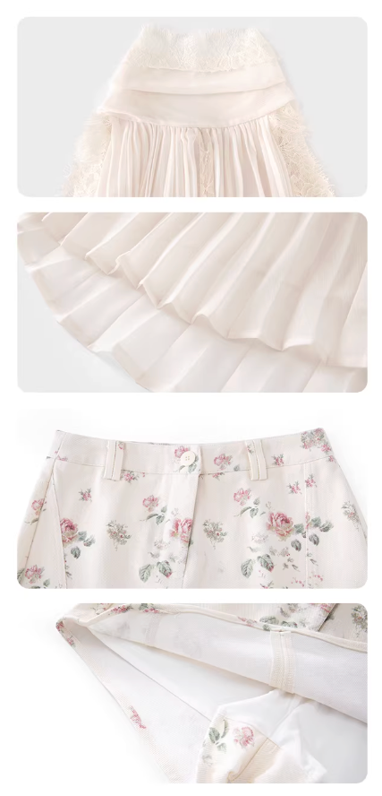 French Sifon Blouse Flower Skirt フレンチシフォンブラウス フラワースカート
