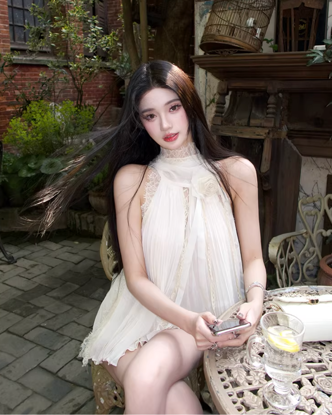 French Sifon Blouse Flower Skirt フレンチシフォンブラウス フラワースカート