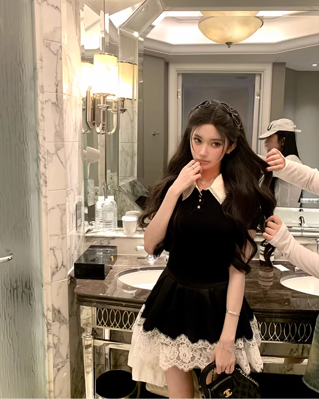 White Coller Blouse Lase Flare Skirt ホワイトカラーブラウス レースフレアスカート