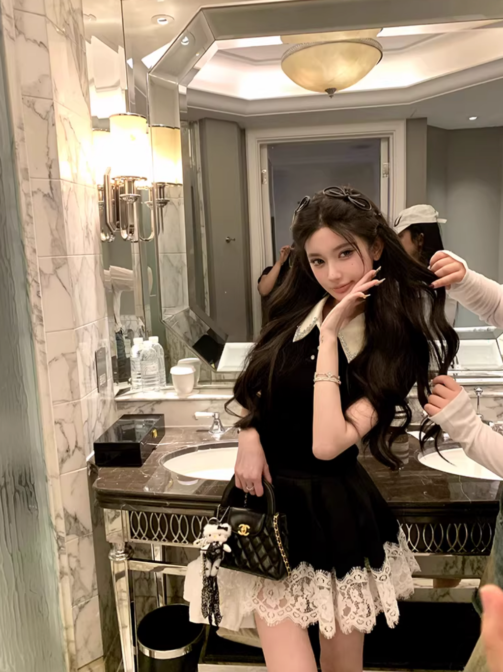 White Coller Blouse Lase Flare Skirt ホワイトカラーブラウス レースフレアスカート