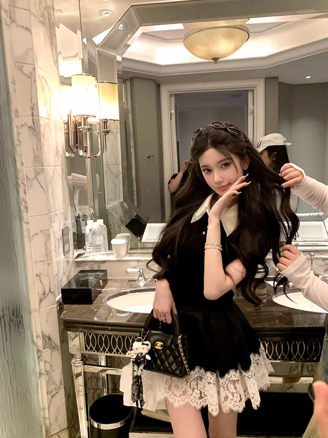 White Coller Blouse Lase Flare Skirt ホワイトカラーブラウス レースフレアスカート