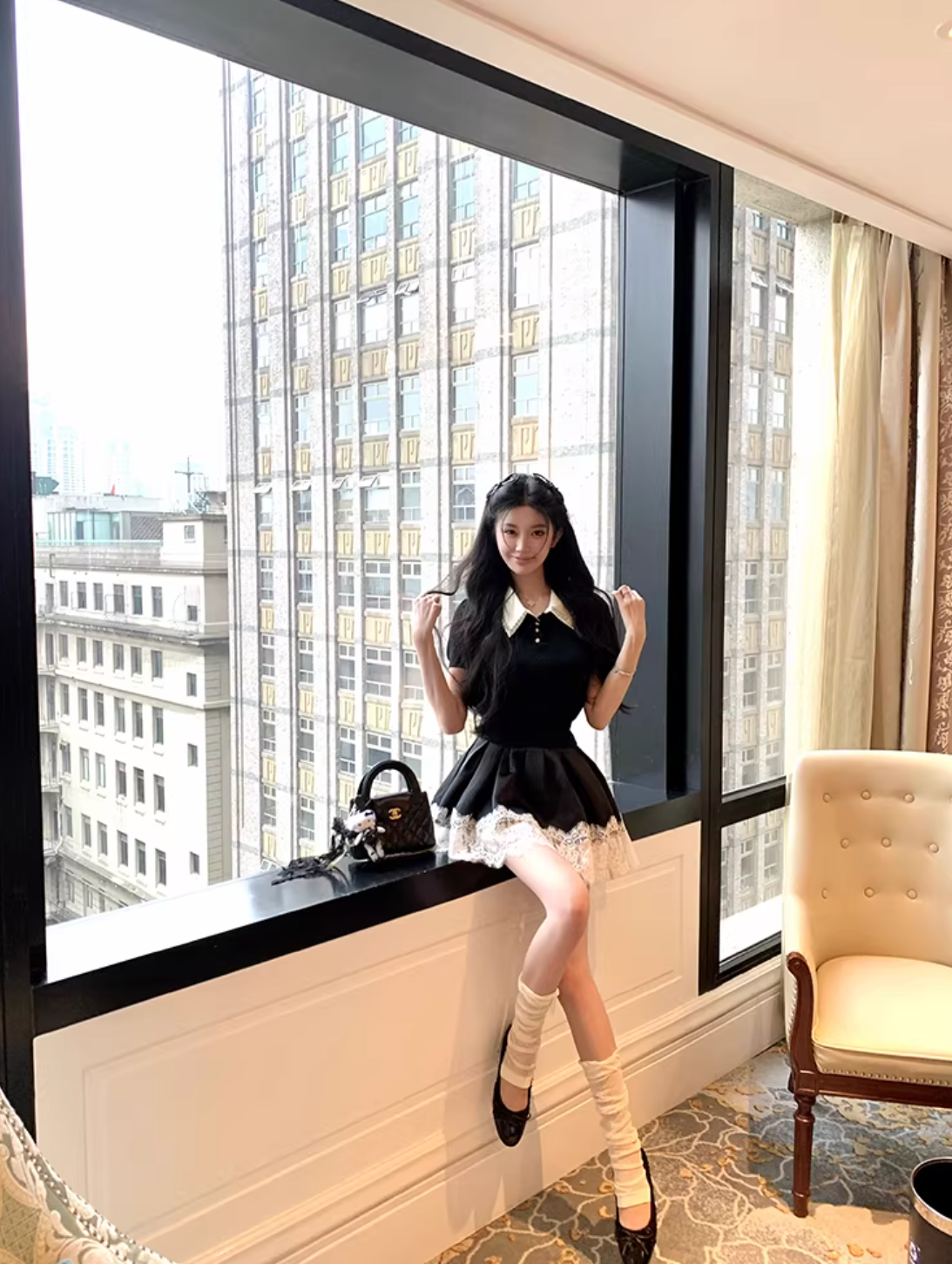 White Coller Blouse Lase Flare Skirt ホワイトカラーブラウス レースフレアスカート