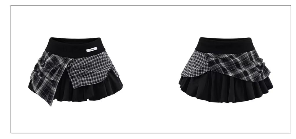 Patch work Check Mini Skirt Long Tee パッチワークチェックミニスカート ロングT