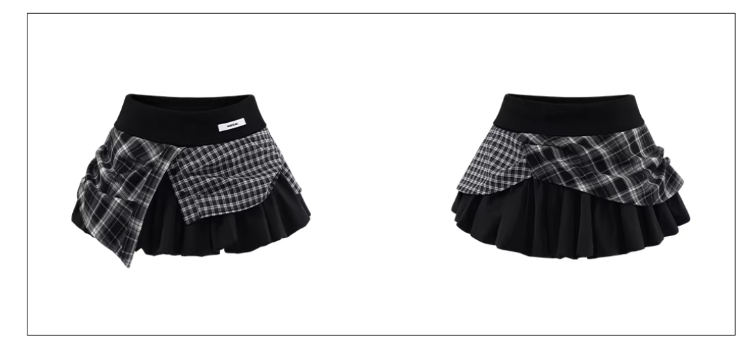 Patch work Check Mini Skirt Long Tee パッチワークチェックミニスカート ロングT