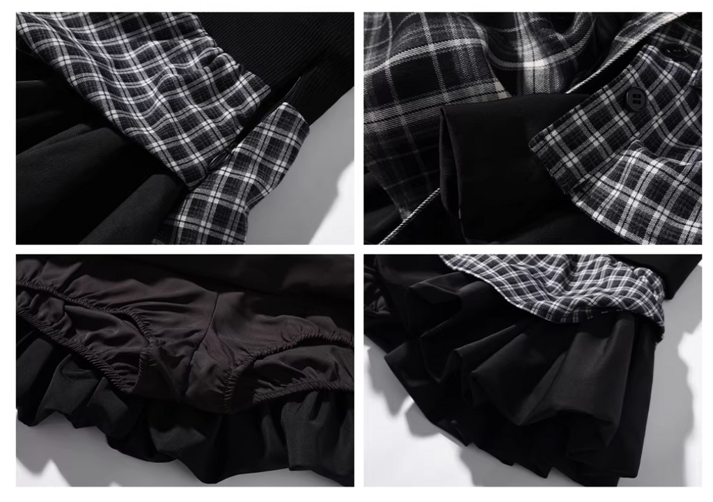 Patch work Check Mini Skirt Long Tee パッチワークチェックミニスカート ロングT