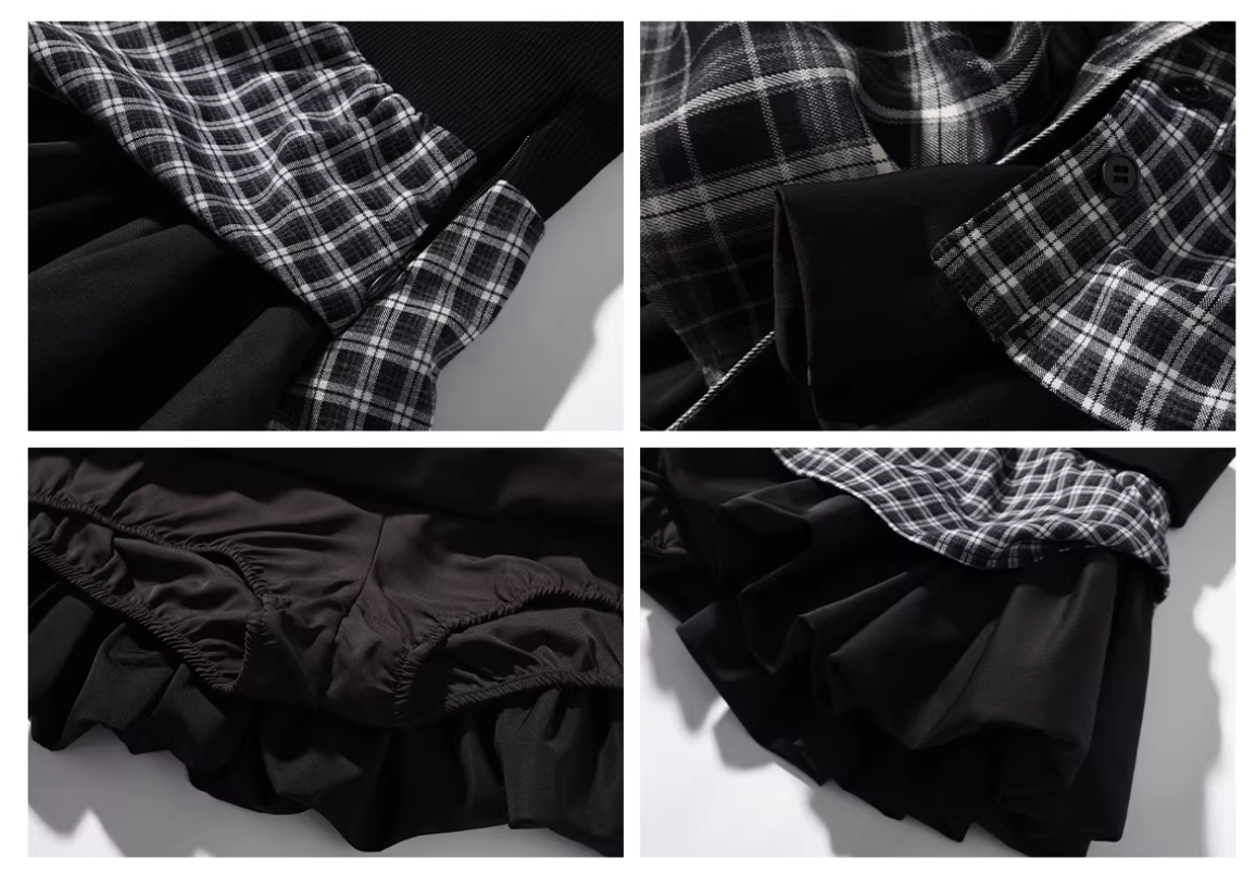 Patch work Check Mini Skirt Long Tee パッチワークチェックミニスカート ロングT