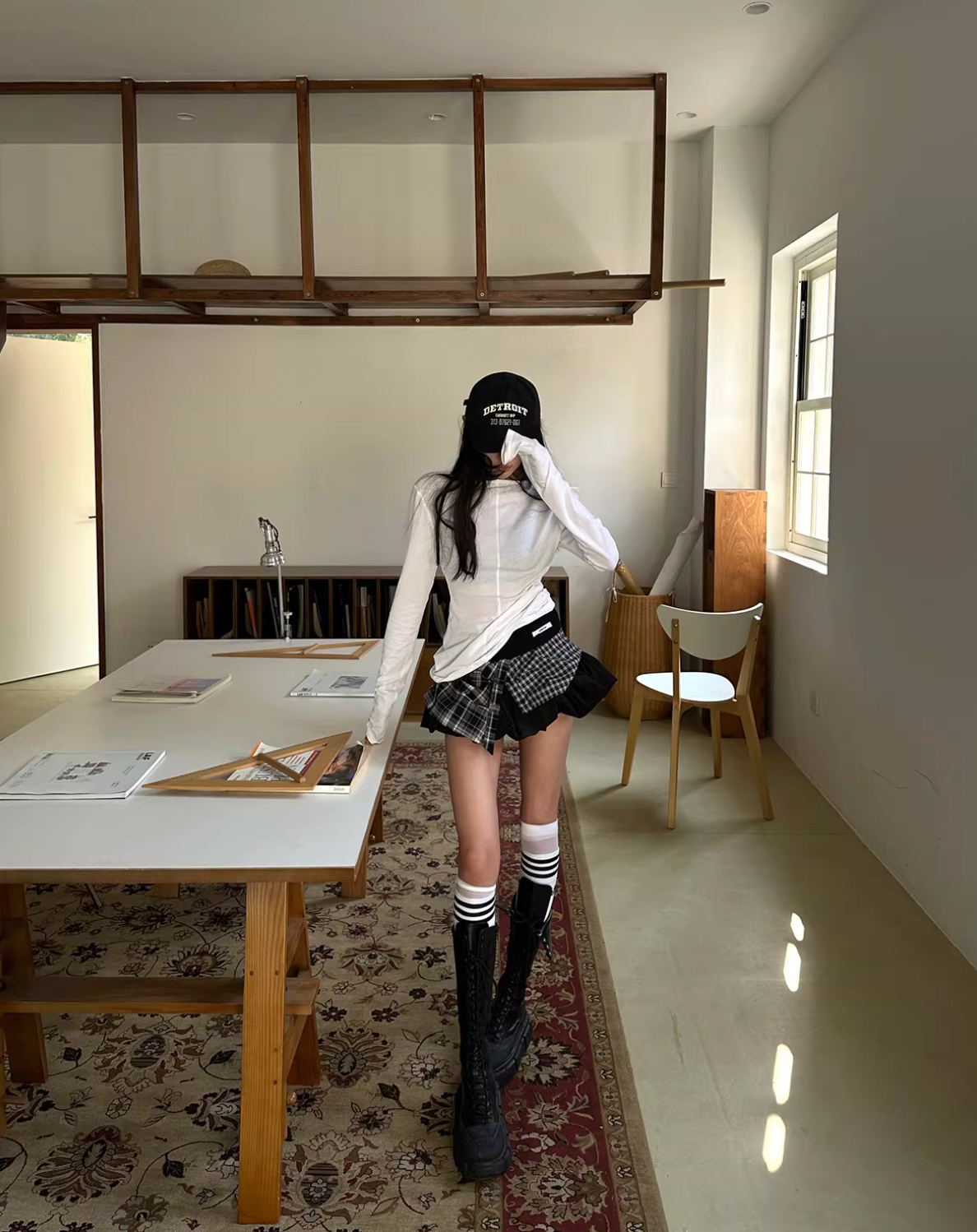 Patch work Check Mini Skirt Long Tee パッチワークチェックミニスカート ロングT