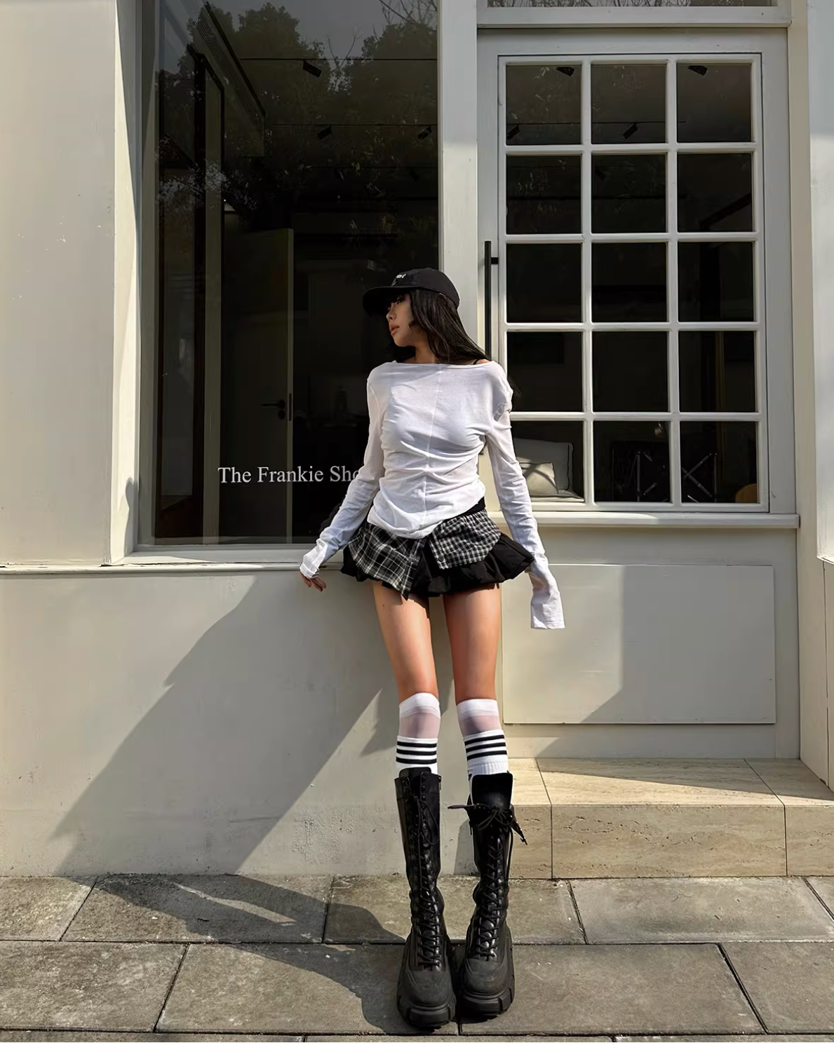 Patch work Check Mini Skirt Long Tee パッチワークチェックミニスカート ロングT