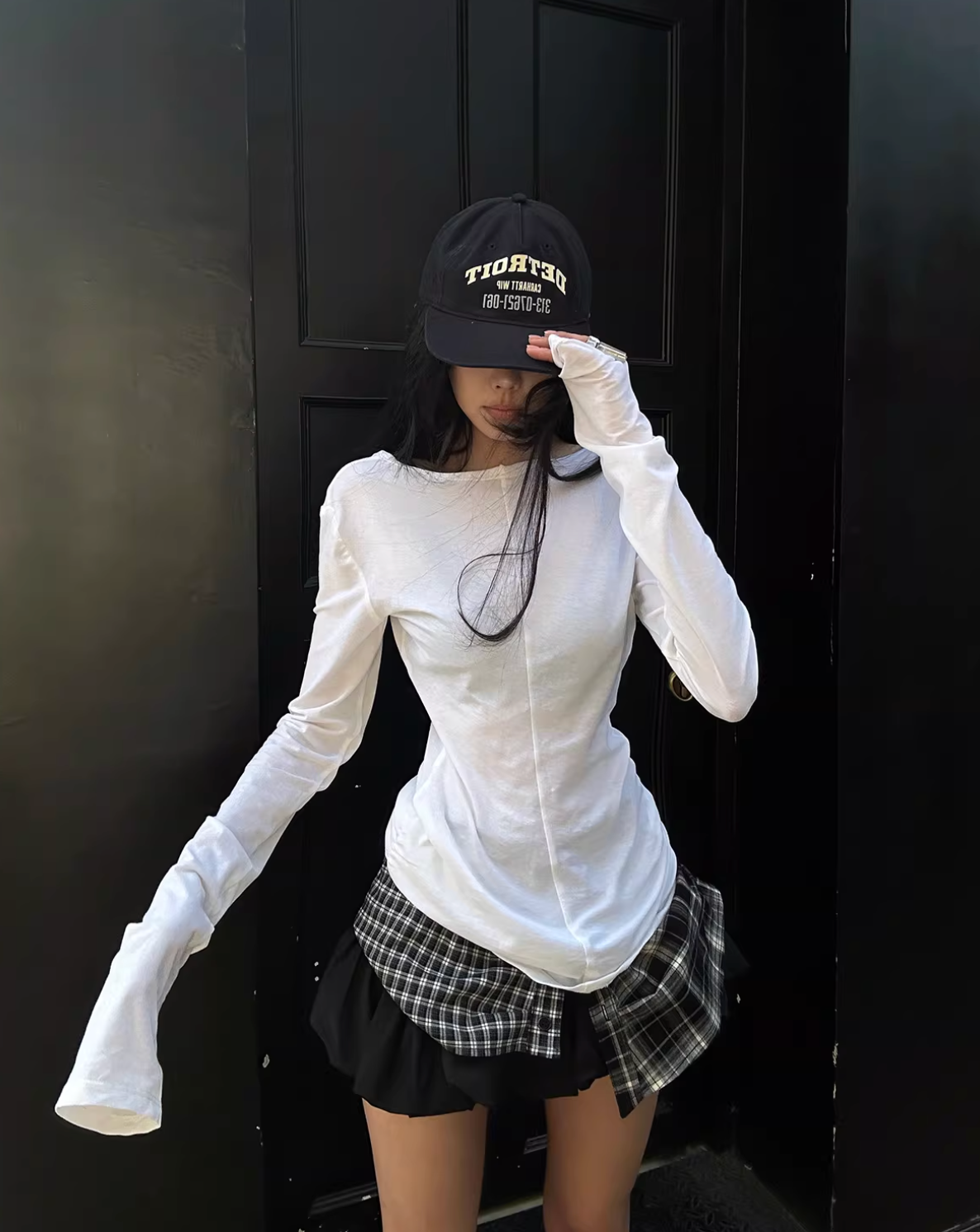 Patch work Check Mini Skirt Long Tee パッチワークチェックミニスカート ロングT