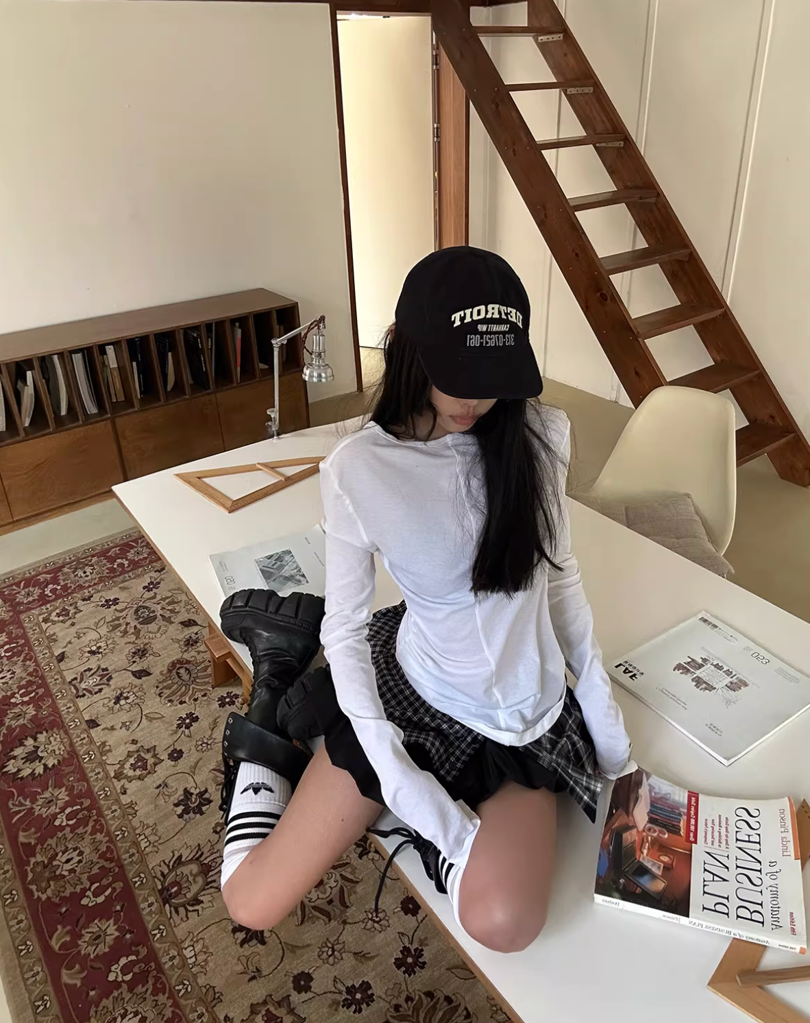 Patch work Check Mini Skirt Long Tee パッチワークチェックミニスカート ロングT