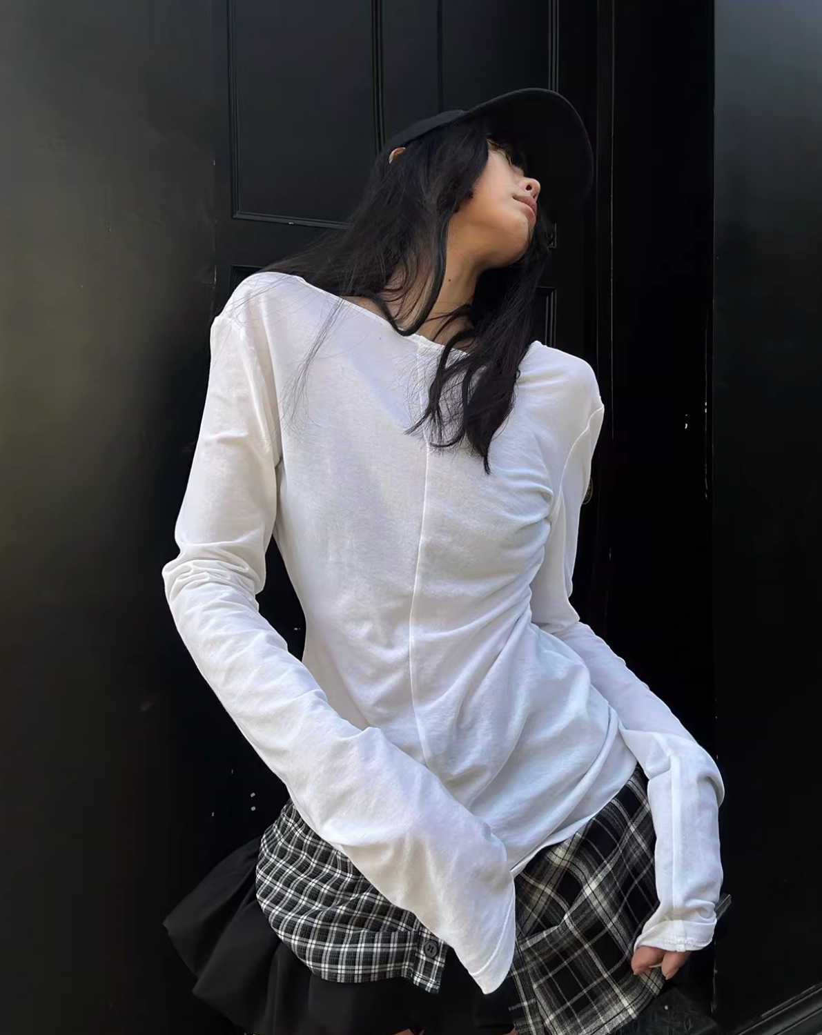 Patch work Check Mini Skirt Long Tee パッチワークチェックミニスカート ロングT