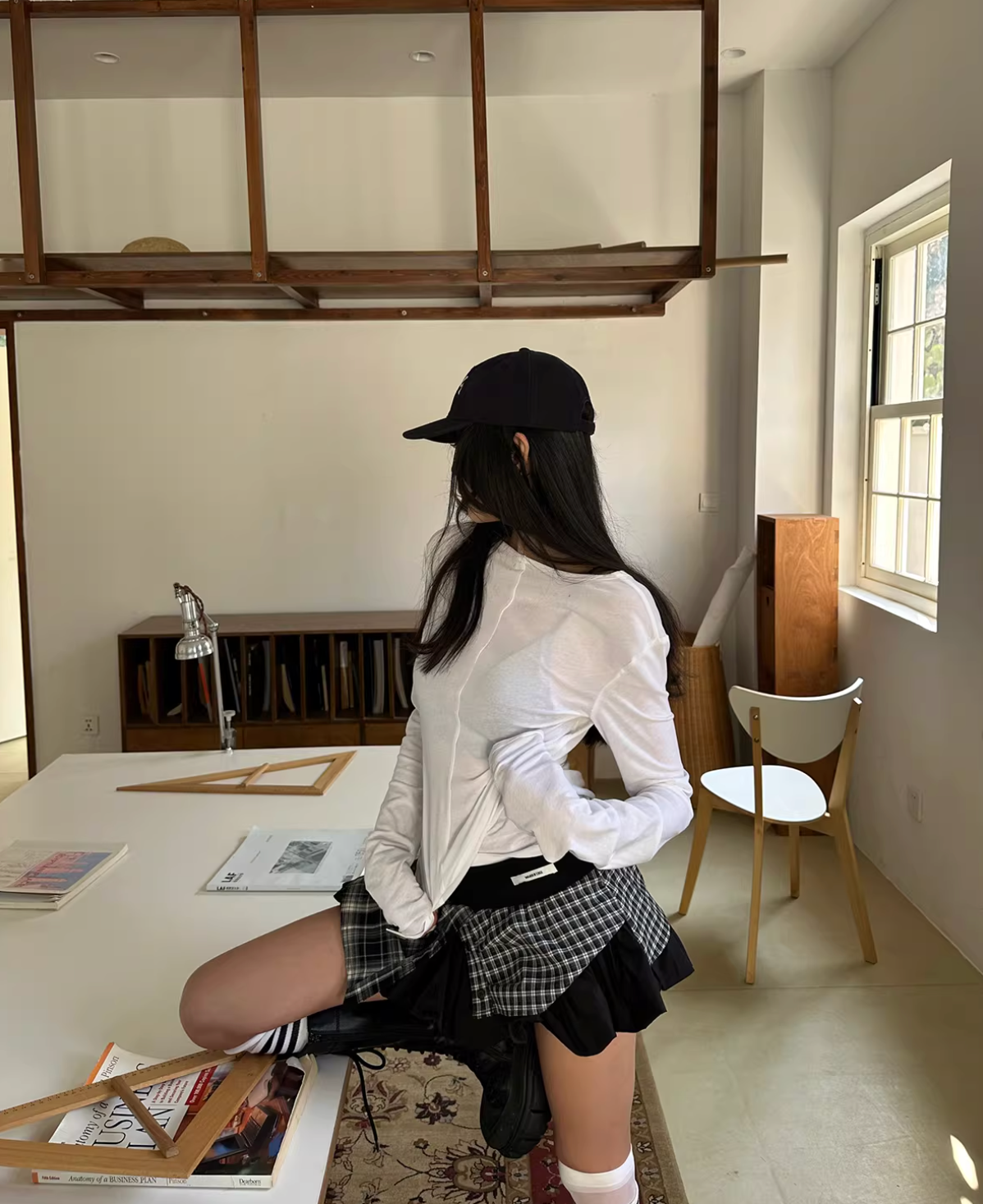 Patch work Check Mini Skirt Long Tee パッチワークチェックミニスカート ロングT