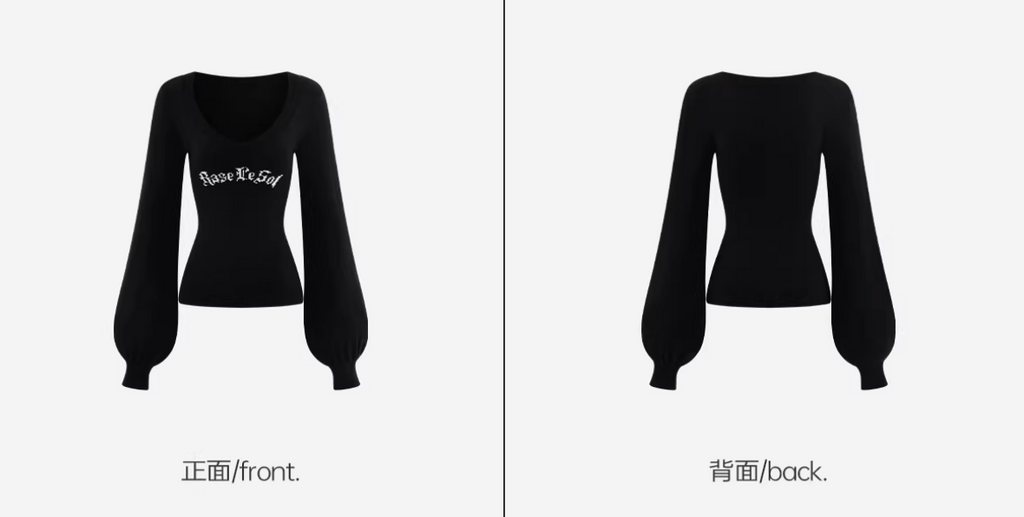 V neck Logo Baloon Sleeve Knit Vネックロゴ バルーンニット