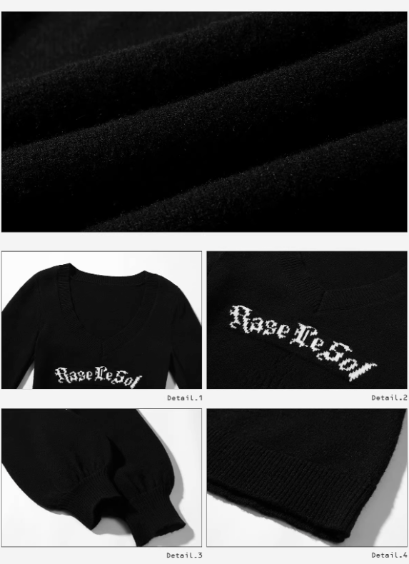 V neck Logo Baloon Sleeve Knit Vネックロゴ バルーンニット
