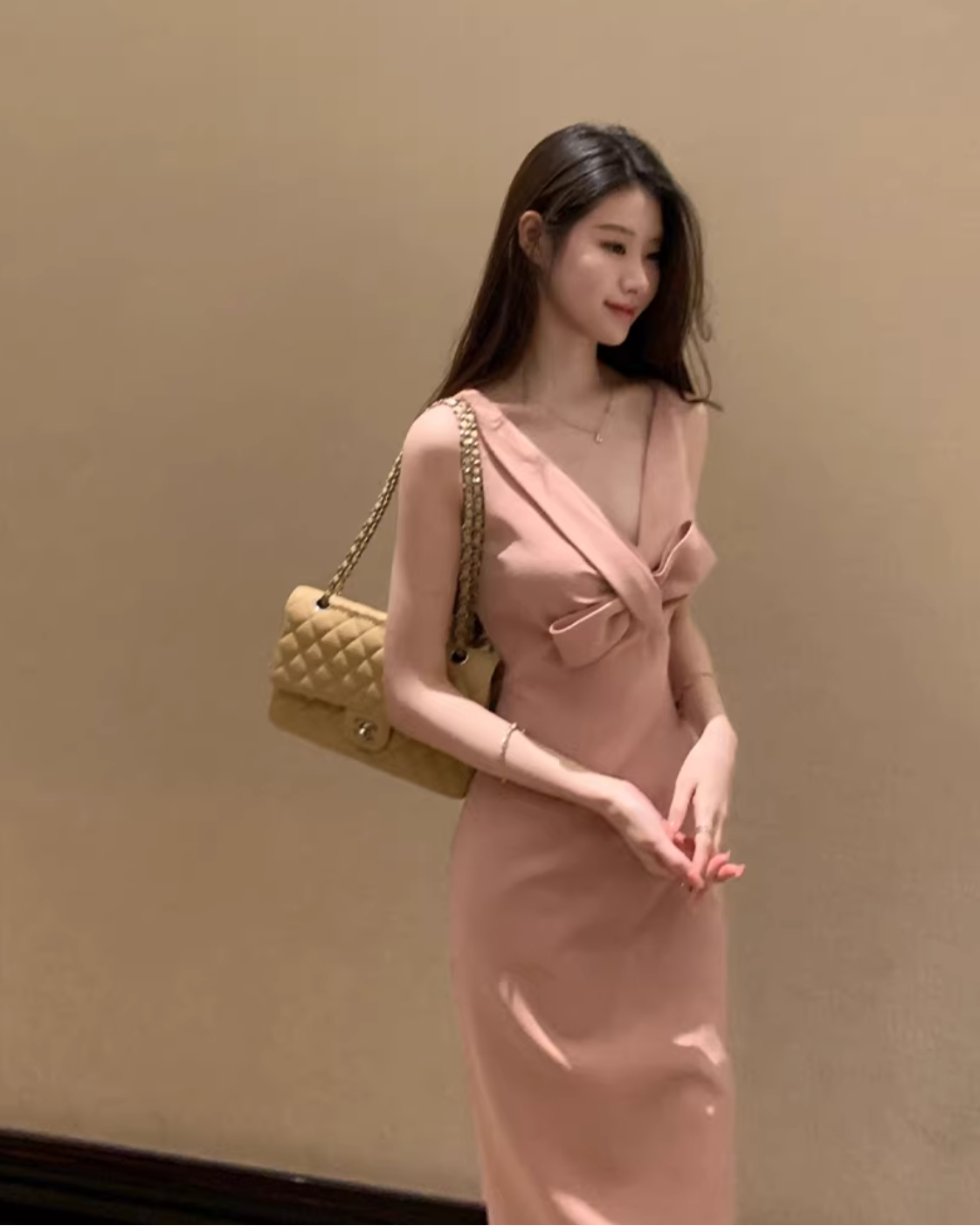 Bow V neck Dress ボウVネックドレス